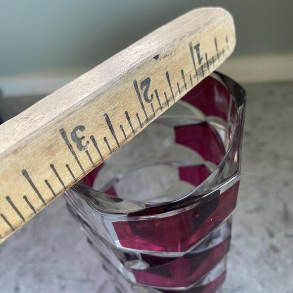 Luminarc Ruby Red Glass Vase: 1970s Retro Geometric Windsor Rubis - Picture 4 of 8